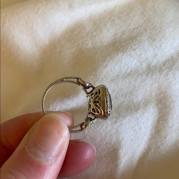 White gold earrings & ring w/ smoky topaz stone - Picture 4 of 6